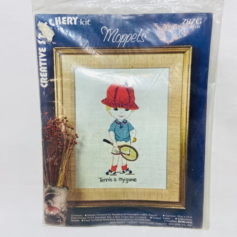 Vintage Creative‎ Stitchery Kit Moppets Crewel Embroidery Little Boy Tennis 787G